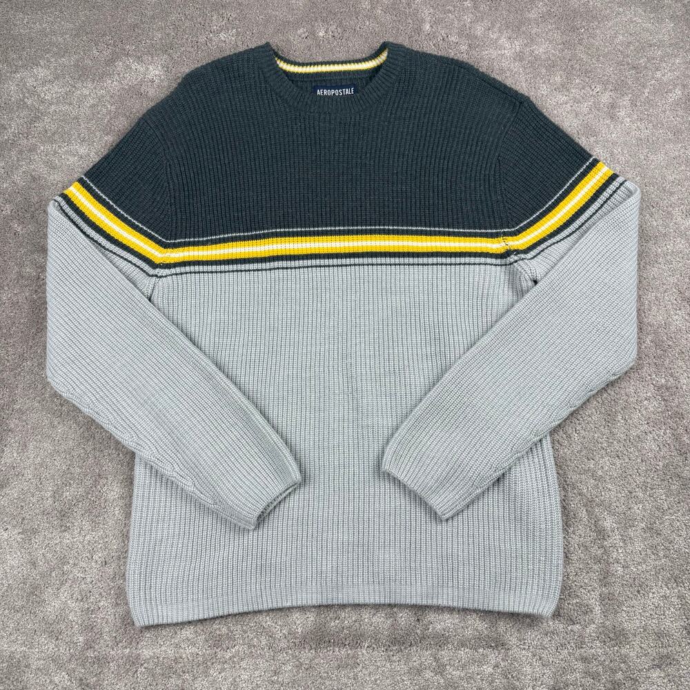 Aeropostale Colorblock Waffle Knit Sweater Size XL Fits Large Striped Crewneck